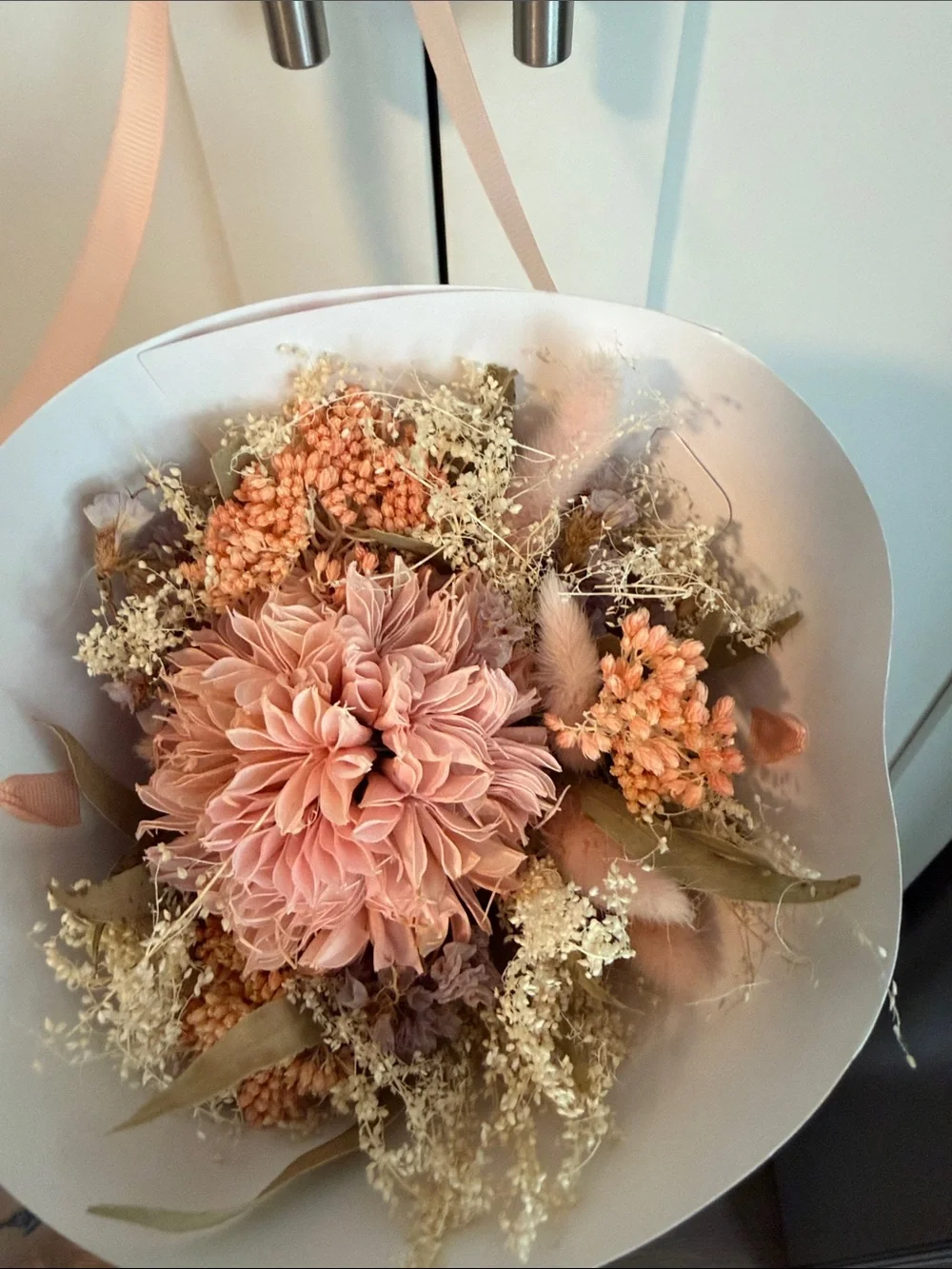 Pink Dried Floral Bouquet Home Accent - Decorative Hanging Arrangement